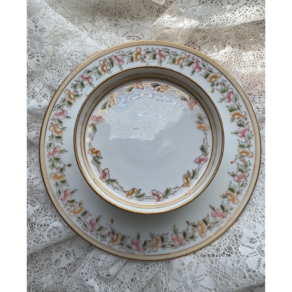 Nippon Tiered Tray Caviar,‎ Cheese & Crackers  Handpainted Floral Gold Trim vtg
